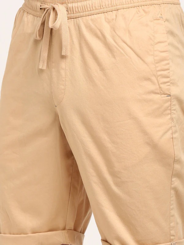Indian Terrain Men's Regular Fit Solid Beige Shorts